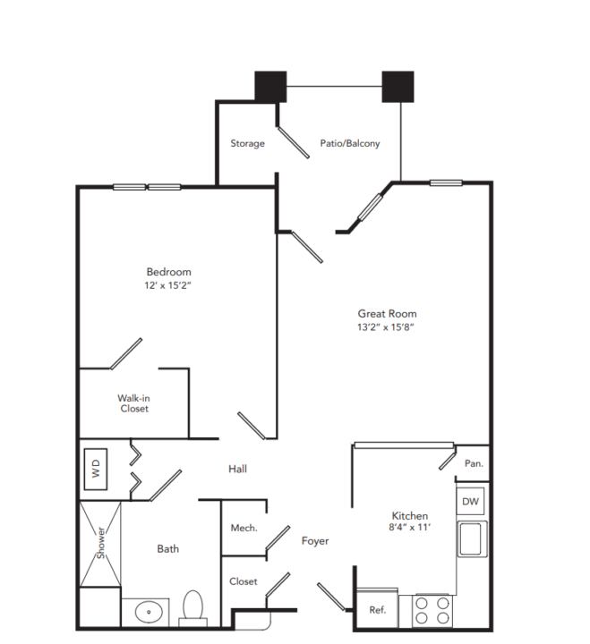 The Cypress Floor Plan 1 bedroom