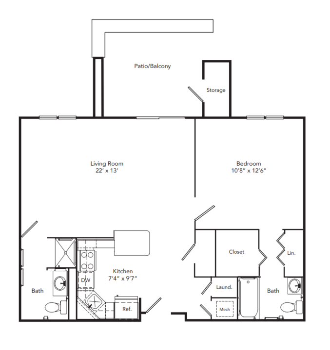 The Juniper Expanded 1 bedroom Floor Plan