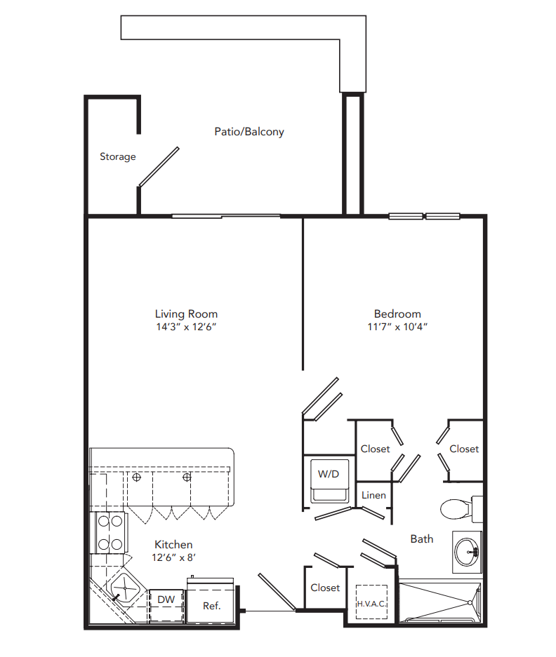 The Poplar 1 Bedroom Floor Plan